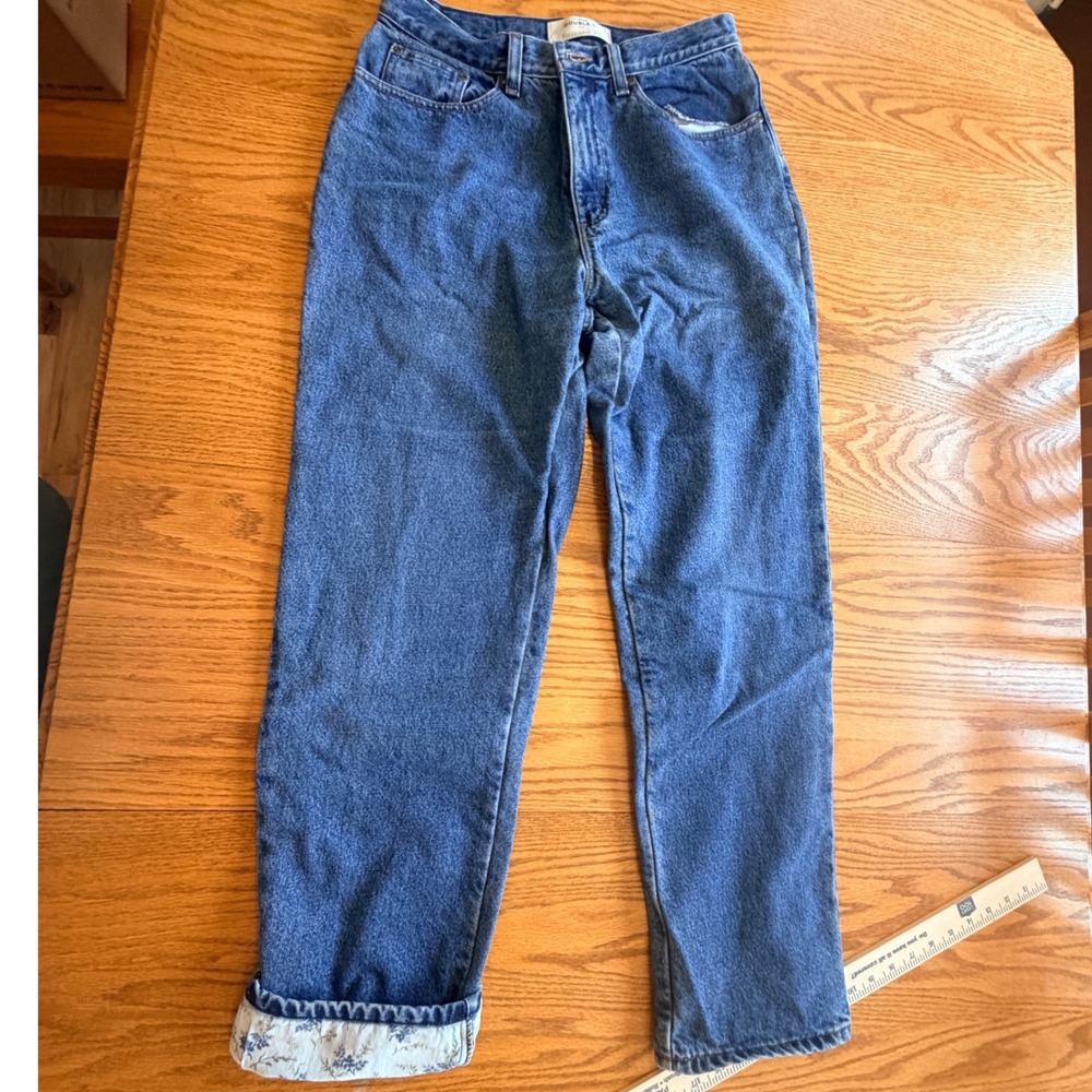 VTG LL Bean Flannel Lined White Lavender Floral Relaxed Fit Women Jeans Size 10